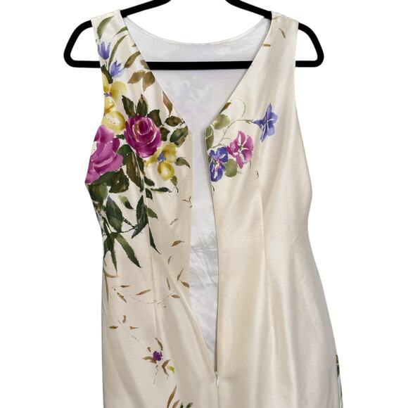 Kay Unger Size S Rosette Floral Sheath Dress Cream 100% Silk Summer Tea Party - Picture 5 of 9